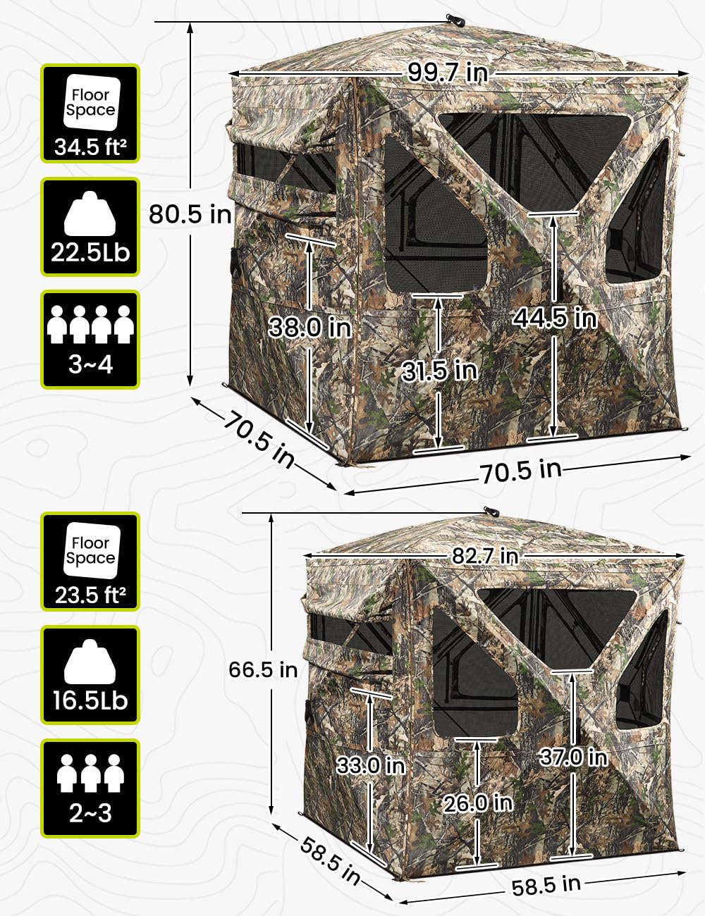 TIDEWE Hunting Blind 360°See Through with Large Open Door, Pop Up Ground Blind with Removable Curtain & Carrying Bag, Portable Resilient Tent(Forest Fade Camo, 2-3 Person, 4-Sided Swing Door)