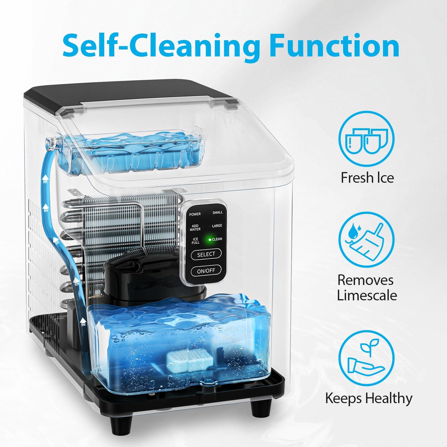 Aeitto Ice Maker Countertop 26lbs/24H, 8 Ice Cubes 2 Sizes of Bullet Ice Ice Machine Ready in 6 Mins, Portable Ice Makers with Basket & Scoop, Auto Self-Cleaning for Home/Kitchen/Office Stainless