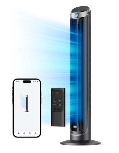 Dreo Smart Tower and Air Circulator Fans Bundle, 90° Oscillating Quiet Bladeless Room Fan with Remote and 13" Table Fan with Remote