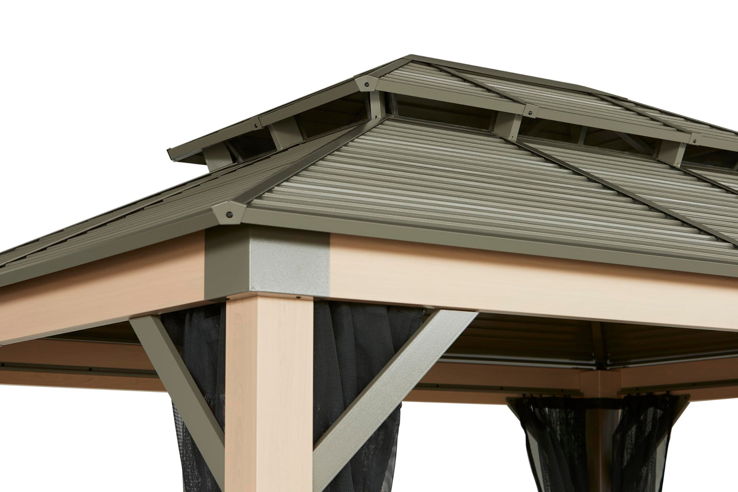 Tommy Bahama Edition Cove 10' x 12' Outdoor Hardtop Gazebo Pavilion for Backyard or Patio, Heavy-Duty Galvanized Steel Double Roof Gazebo, Wood Grain Finish