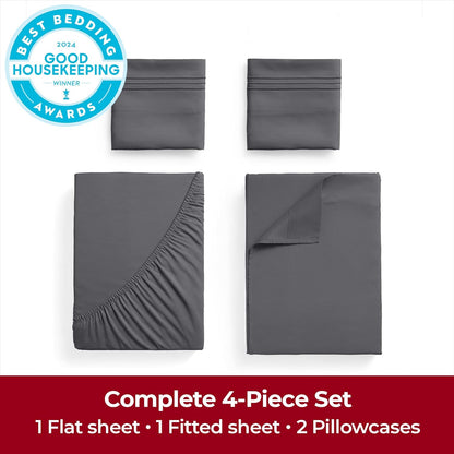 Mellanni Extra Deep California King Sheets - Hotel Luxury, Ultra Soft & Cooling Bedding - 4 PC Set in Gray