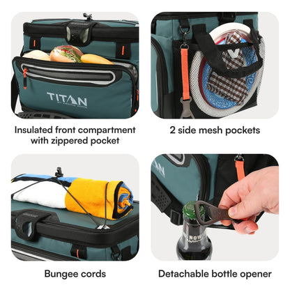 Titan by Arctic Zone Zipperless Soft Sided Cooler with HardBody Liner and SmartShelf, Insulated Bag with Shoulder Strap and Bottle Opener for Beach, Picnic, and Travel, 48 Can Capacity, Jungle Hunt