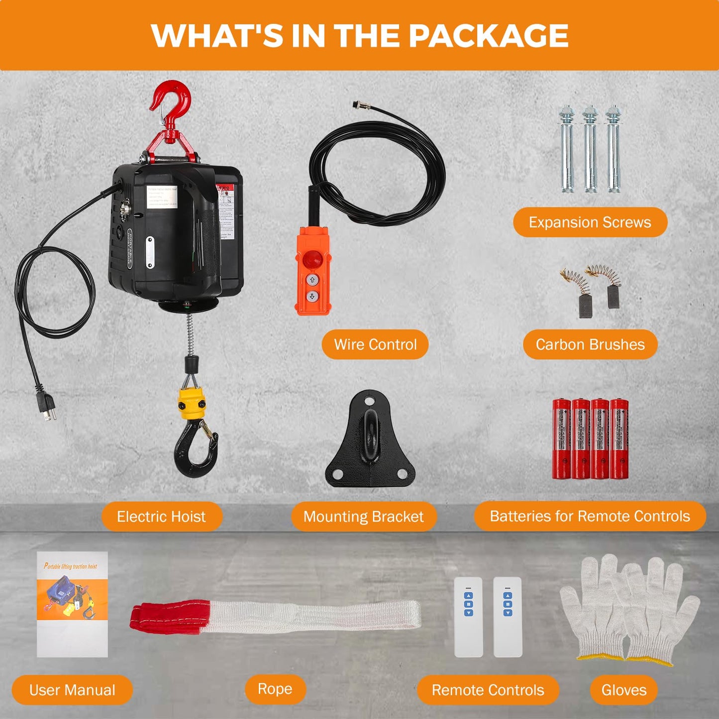 BEAMNOVA 1543lbs Portable 3-in-1 Electric Hoist Wireless Remote Control 110V 120 Volts 700kg Winch Crane Machine Hook Pulley System with Gloves