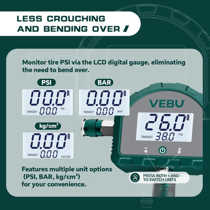 VEBU 4 Tire Inflation System, Auto Shut Off 4 Way Tire Inflation & Deflation Hose Kit with Preset Memory & Digital Display，Works with Your Air Compressor for Trucks, SUVs, RVs