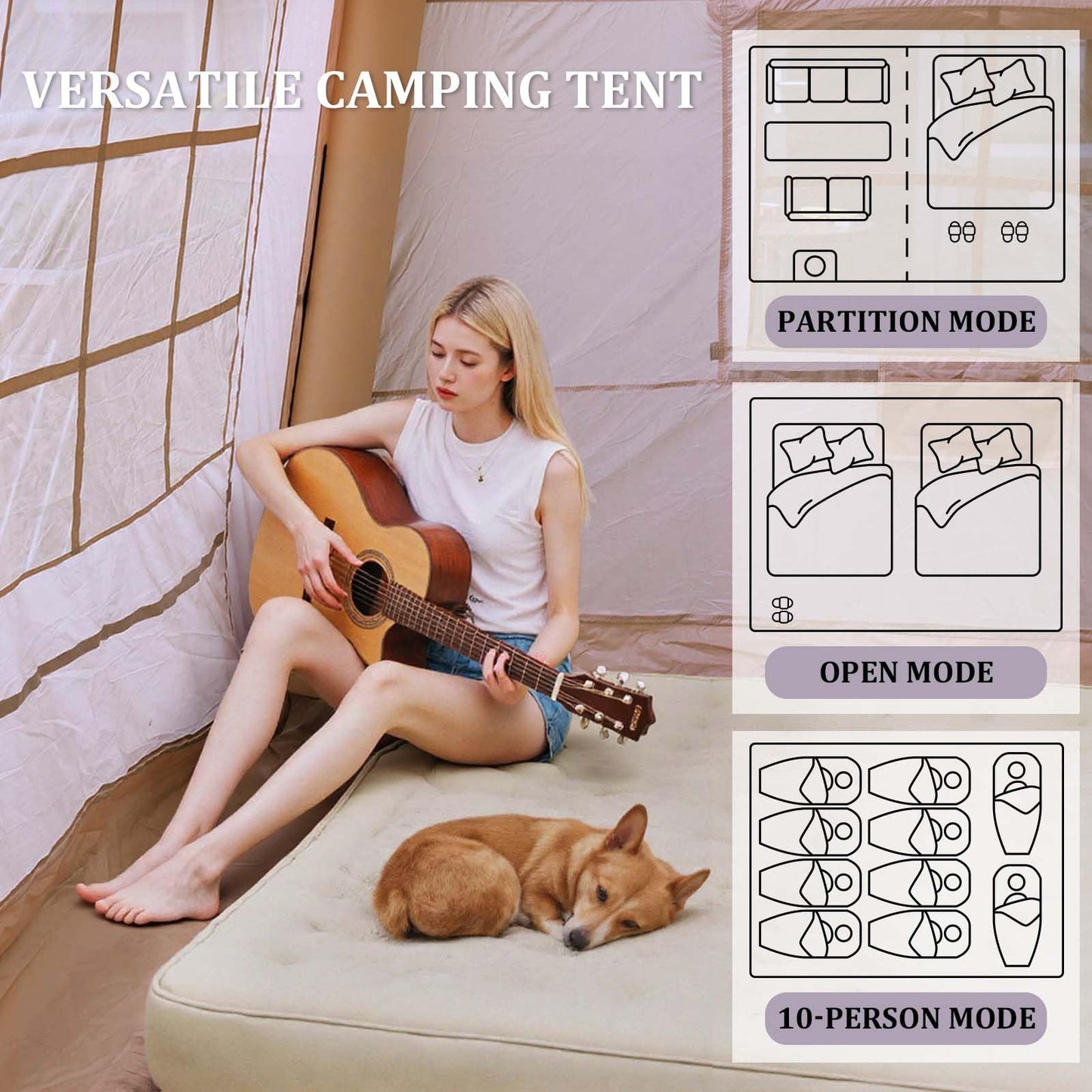 SENLEETO Large Inflatable Tent for Camping 10-12 Person, 10 * 13ft Inflatable Hot Tent with Stove Jack, Blow up Tents with Canopy,Easy Setup Inflatable Camping Tent,4 Season Glamping Tents