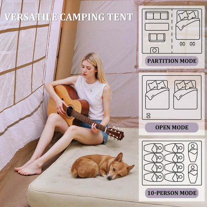 SENLEETO Large Inflatable Tent for Camping 10-12 Person, 10 * 13ft Inflatable Hot Tent with Stove Jack, Blow up Tents with Canopy,Easy Setup Inflatable Camping Tent,4 Season Glamping Tents