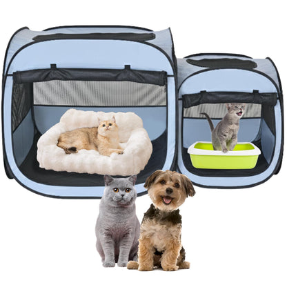 EighteenTek® 2-in-1 Portable Cat Playpen(Front Doors), Pop up Kitten Playpen, Assembly-Free, Pet Tent Crates Kennel Cage Enclosure for Dog Puppy Indoor Outdoor(No Divider, Unified Space)