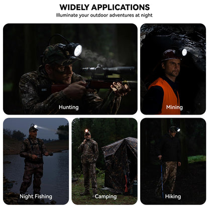 GearOZ 10W LED Coon Hunting Lights for Predator Coyote Hog, 55000 LUX Super Bright Hunting Headlamp Rechargeable, IPX5 Waterproof White Light & Red/Green Optical Filters, 5 Position Switch Soft Cap