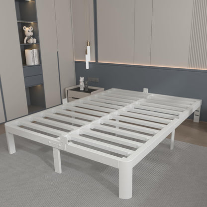 KOSOSO 10 Inch Full Size Bed Frame, White Bed Frame Full with Metal Gaskets, No Box Spring Needed, Rounded Corner Design, Heavy Duty Steel Platform Support,Reserved Holes, Noiseless, Storage Space