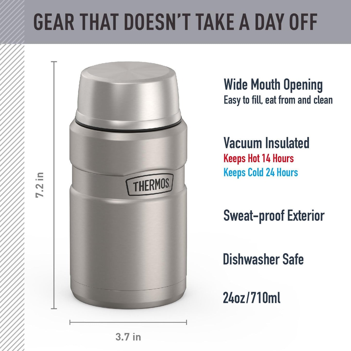 THERMOS Stainless King Vacuum-Insulated Food Jar - 24 Ounce, Matte Steel Finish for Ultimate Temperature Retention