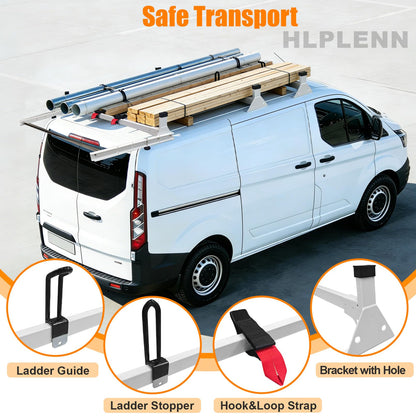 54" Ladder Roof Rack Fit for Ford Transit 150 250 350, 2015-2025 Heavy Duty Ladder Roof Rack with Rear Roller for Cargo Van, 800lbs Load Capacity (3 Crossbars), for Transporting Ladders, Pipes
