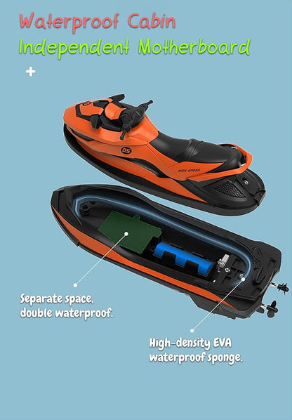 2.4 GHz RC Motorboat for Kids &amp Adults 10 km/h High-Speed Dual-Motor Electric Racing Jet Ski Toy 50 m Range 20 min Play Low-Battery Alarm Pool &amp Lake Ready (Green)