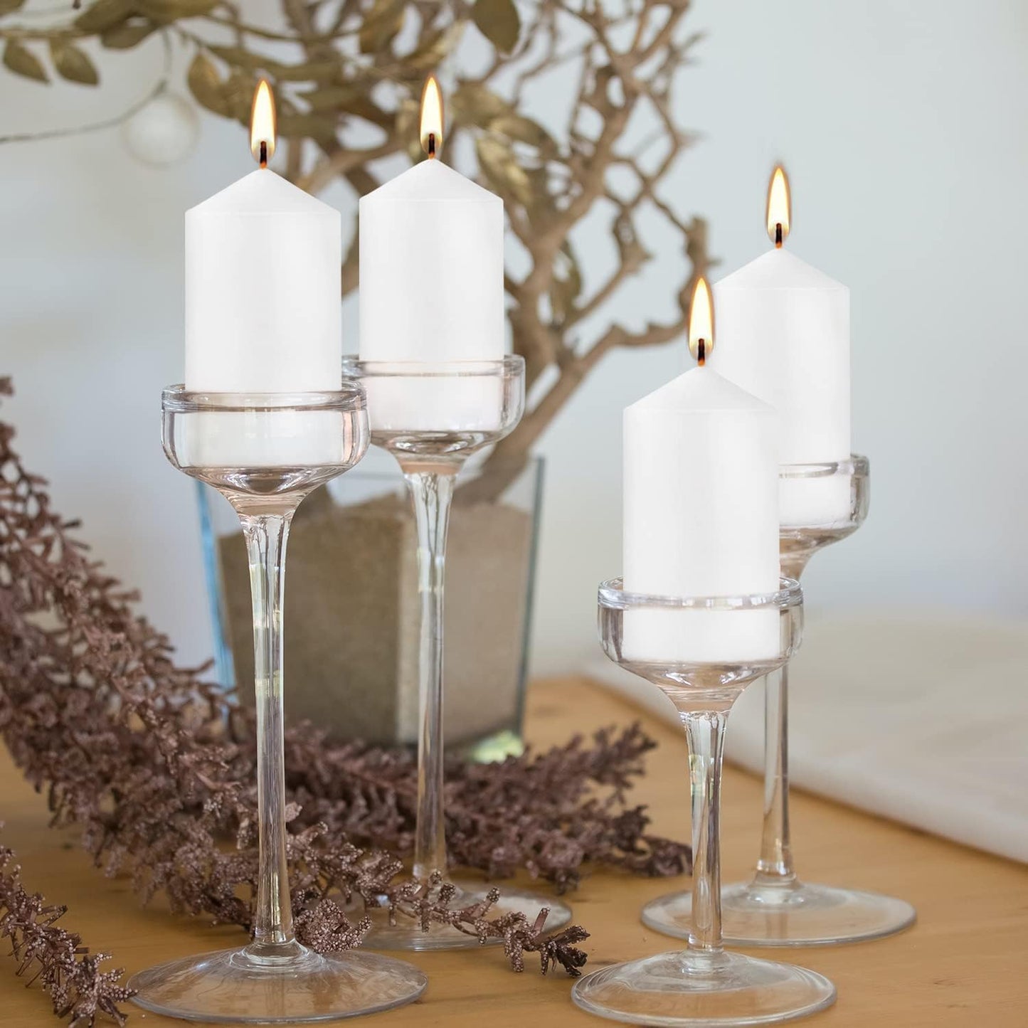 Howemon 20 Pcs Bulk Long Burning Wax Pillar Candles 2" x 4" Dripless Unscented Smokeless for Wedding Party Spa Lantern Fireplace Home(White)