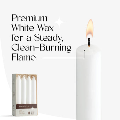 Leor & Lair 6 Inch Short Taper Candles – Pack of 8 White Candlesticks – Unscented Short Candle Sticks with Cotton Wick – 5 Hour Burn Small Taper Candles for Christmas, Weddings, Dinner