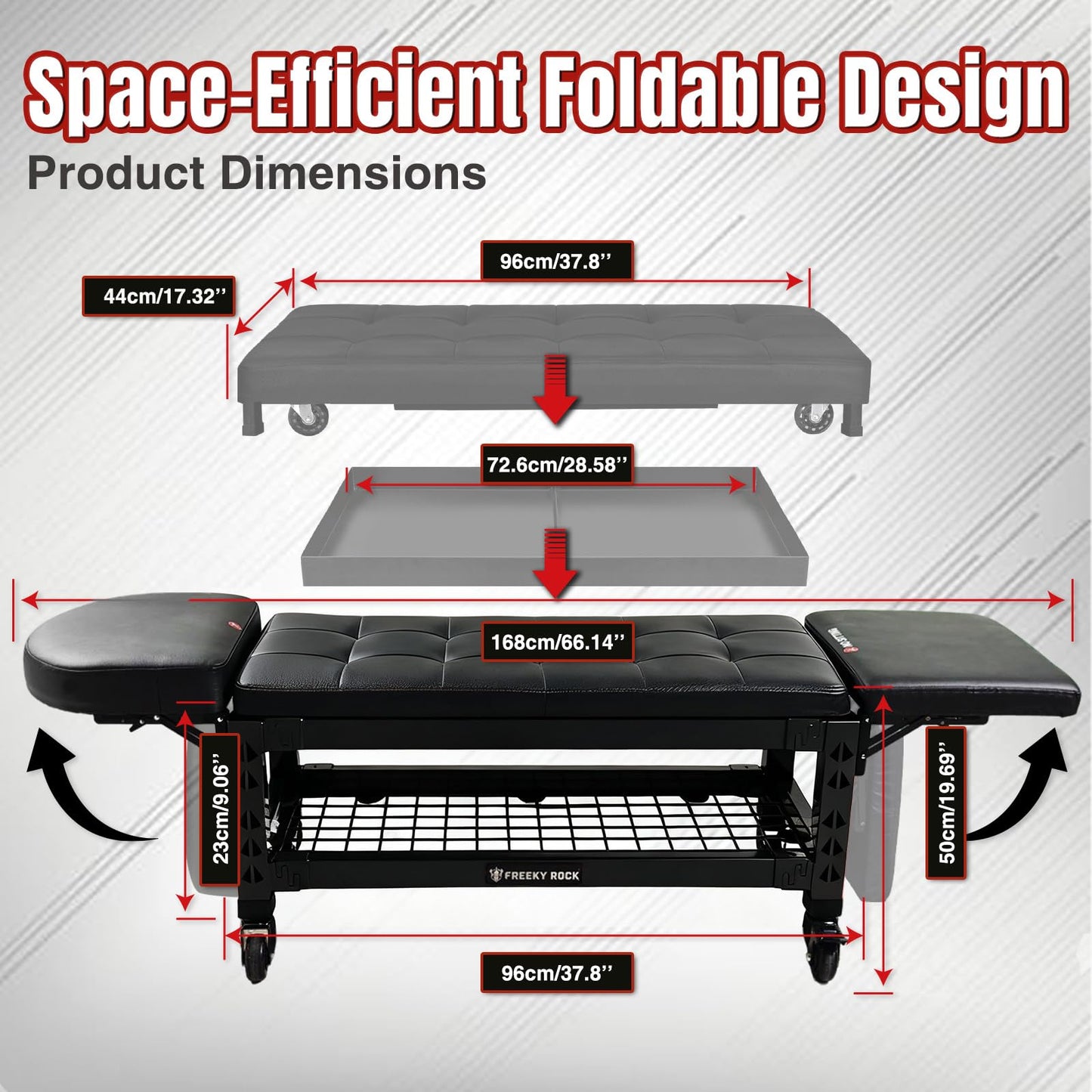 Rolling Garage Stool Bench 4-in-1 Folding Work Seat with Removable Creeper Pad & 2-Tier Storage, Heavy-Duty 500LB Capacity, Shoe Rack Storage Shelf Convertible Bed for Garage, Workshop, Gym, Black