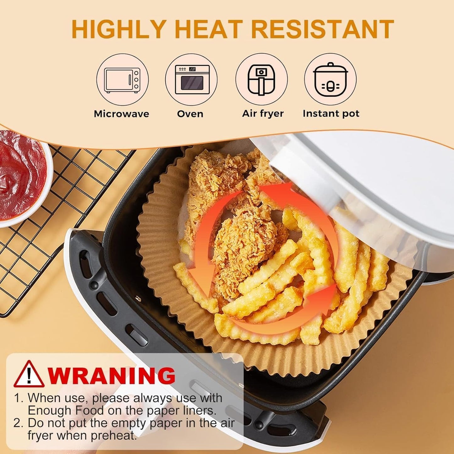 Skiennix Air Fryer Paper Liners - 400 Pcs Heavy-Duty Non-Stick Parchment, 6.5" Square for 2-4 Qt Baskets