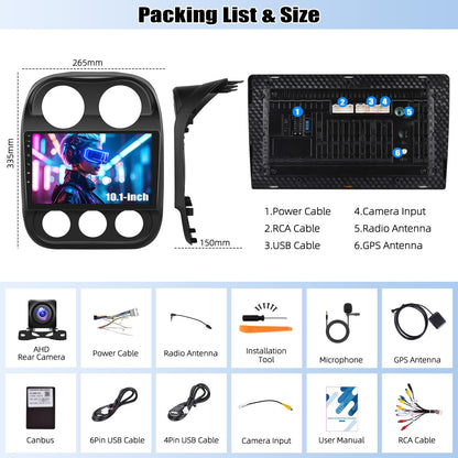 2G+64G Android 13 Car Stereo Radio for Jeep Compass Patriot 2010-2016 with Wireless CarPlay Android Auto, 10.1” Touchscreen Car Radio with Bluetooth, GPS Navigation, WiFi, FM, HD Backup Camera