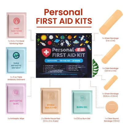 Personal First Aid Kit - Case of 80 | Clean, Treat, Protect Minor Cuts, Scrapes and Burns | Perfect for Home, Office, Car, School, Business, Camping | Individually Wrapped First Aid Products (Space)