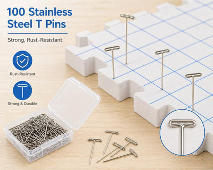 IRSTBL Knitting Blocking Mats Set – 9 Interlocking Foam Mats with Gridlines, 100 T Pins, 20 Locking Stitch Markers and Storage Bag – Crochet Blocking Boards Kit