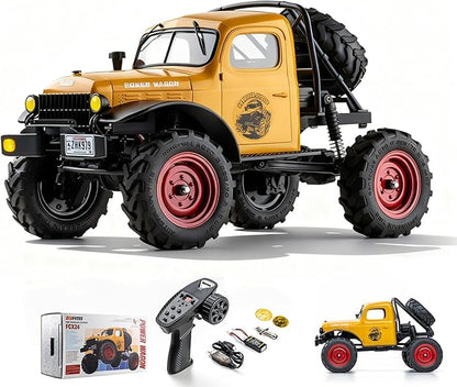 BEEZRC FMS RC Crwaler 1/24 Scale FCX24 Power Wagon RTR V2 4WD 2.4GHz 3CH Offroad RC Car Model Vehicle Hobby Grade Remote Control Car(Yellow)