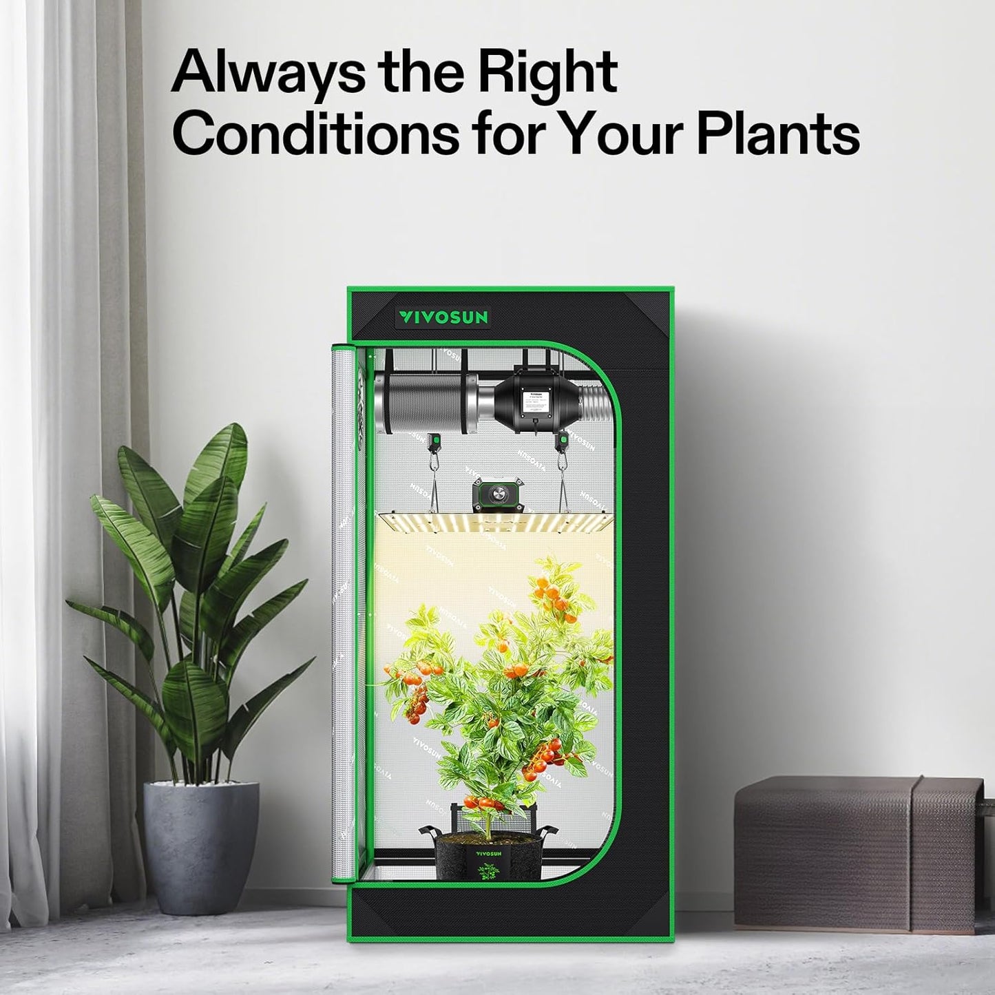 VIVOSUN Grow Tent Kit - WiFi-Controlled 1-Plant System with Full Spectrum LED Light | 2x2ft Size, Automatic Ventilation