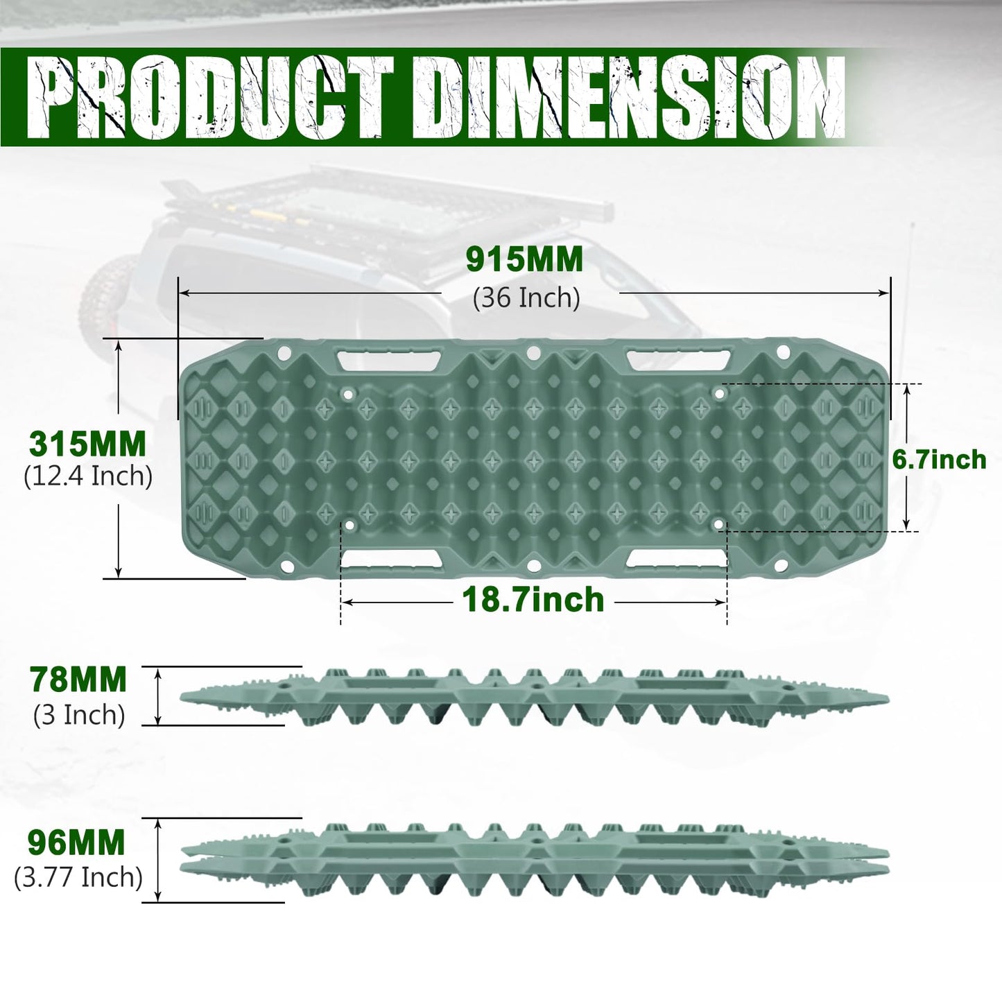 BUNKER INDUST Off-Road Traction Boards (Gen 10) Green + 1"×30ft Kinetic Recovery Rope with 2 Soft Shackles Kit