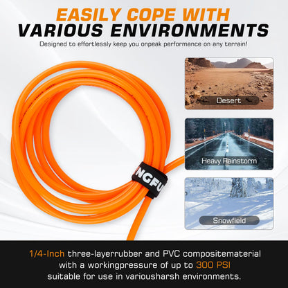 Kingfun 4 Tire Inflation & Deflation System, Rapid High Flow 4 Way Tire Inflator Hose Kit with Digital Pressure Gauge, Fits Up to 220" Wheelbase for Off-Road, Jeep, Truck, SUV
