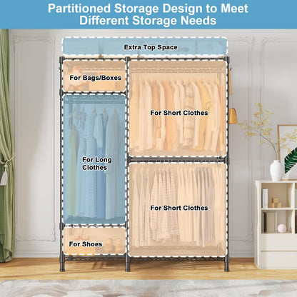 Ulif F7 Medium Garment Rack, Heavy Duty Clothes Rack, Clothing Racks for Hanging Clothes, 6-Tiers Freestanding Portable Closet Storage Rack 45'' W × 14.6'' D × 76.6'' H, Max Load 750 Lbs, Black