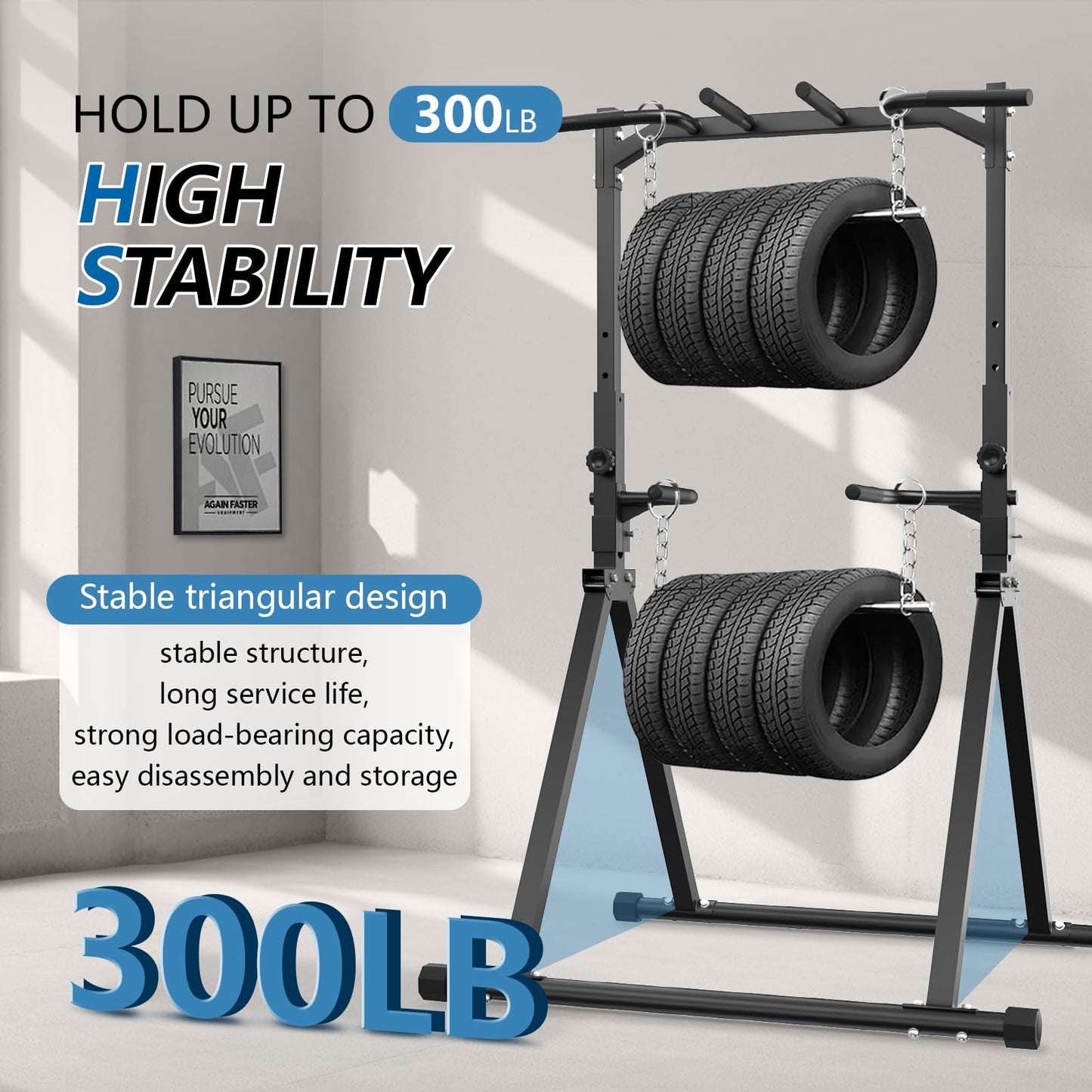 STACOO Foldable Pull Up Bar Pull Up Station,Power Tower with Triangular Structure, Multi-Functional Dip Station for Home Gym 300LB