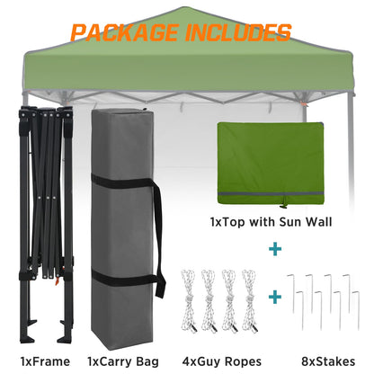 COOS BAY 6x4 Pop Up Canopy Tent with Adjustable Side Wall, Easy Setup Lightweight Portable Sun Shelter for Beach, Camping & Small Spaces, Grass Green