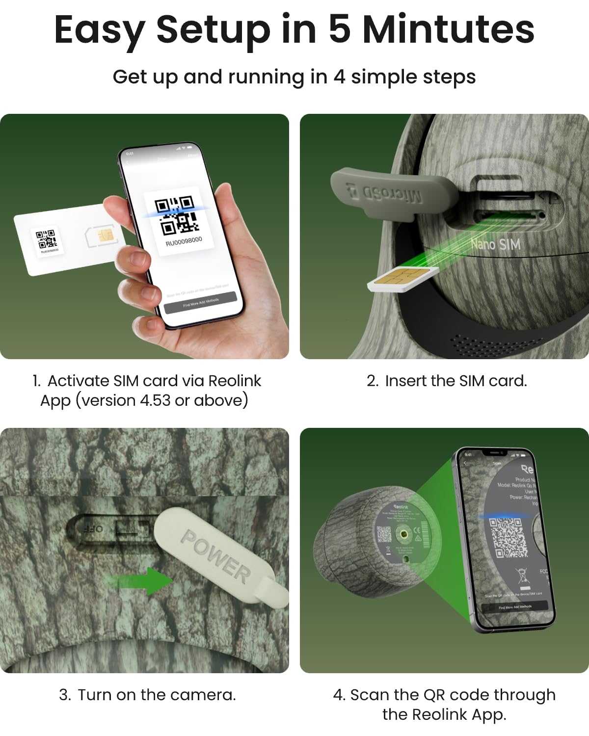 REOLINK 4K Cellular Trail Camera, 3G/4G LTE 360° True Security Camera Wireless Outdoor, Animal Recognition, No-Glow IR, Smart Motion Activated, 32GB SD+SIM Card Included, Go Ranger PT+Solar Panel 2