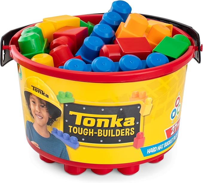 Construction Helmets and Block Bucket Tonka Construction Play Set Building Toys for Creative Play Role Play Gift for Boys Girls Age 3+