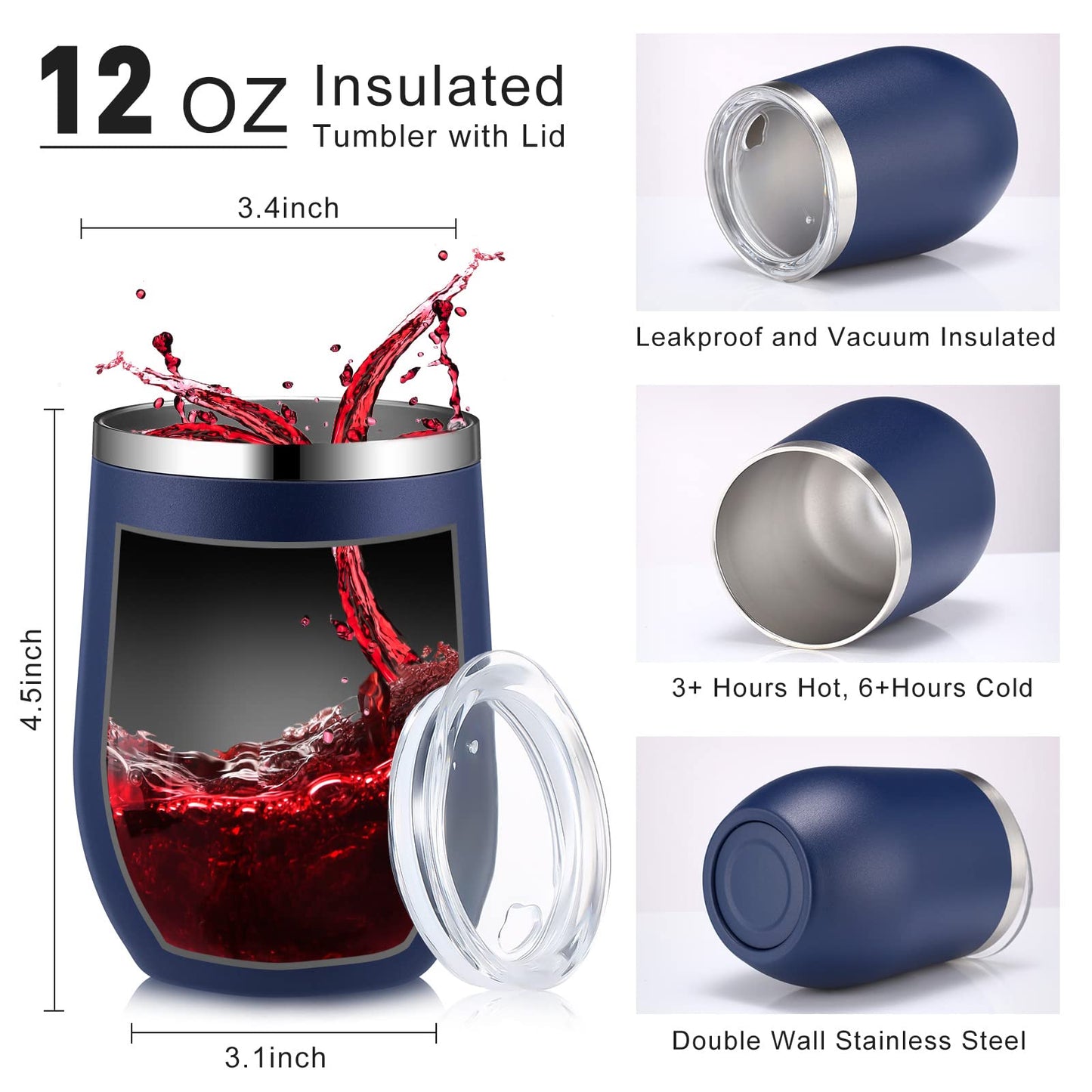 Inbagi 30 Pack 12 oz Stainless Steel Tumblers Bulk with Lids and Straws, Double Wall Insulated Wine Tumblers for Wedding Party Favors, Bridal Shower, Birthday Event Gifts (Navy Blue)