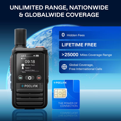 Lifetime Free Global Walkie Talkies Long Range, POC-1 Lite, 4G LTE Unlimited Range POC Two-Way Radios with Bluetooth & APP, 3000mAh Rechargeable Walkie Talkies, Support User Self-Group Creation