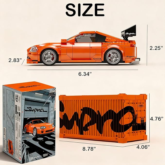 Toyota Supra Toy Car Building Blocks Car A80 Building Toy for Kids with Display Case 1:32 Scale Model Sports Car Building Set for Kids Ages 14+ &amp Racing Fans - Gift Idea for Birthdays (439 PCS)