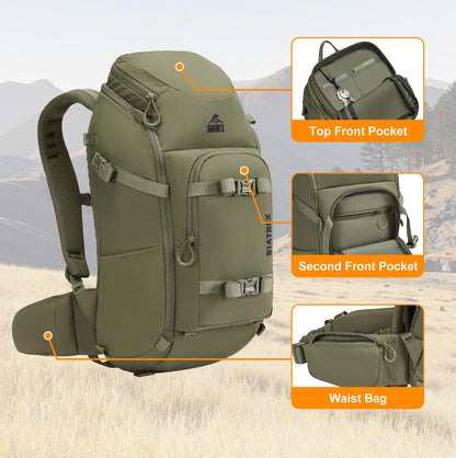 SIATREX SCOUT1800 Hunting Daypack – 500D DWR Tear-Resistant Nylon, Lightweight Tactical Backpack with MOLLE Webbing & Hydration Compatible, for Archery, Scouting, and Backcountry Hunts