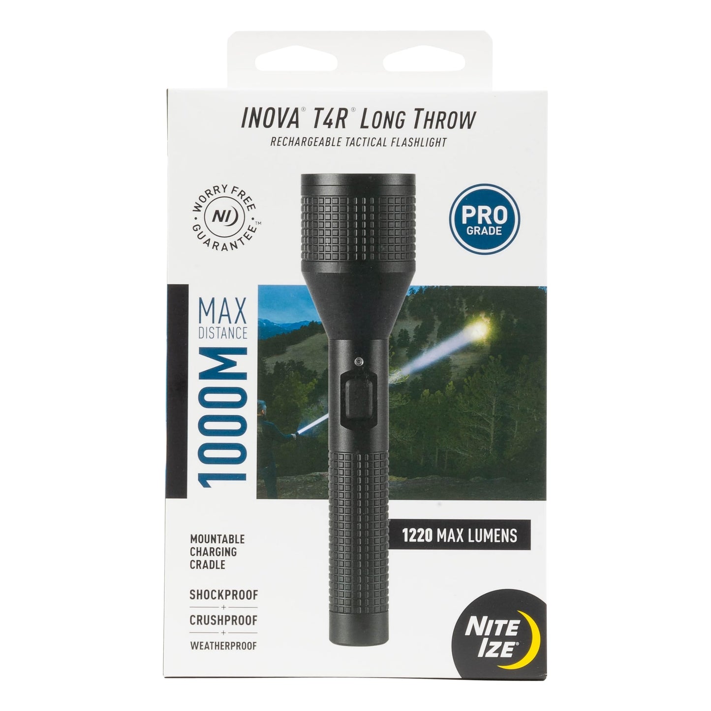 Nite Ize INOVA T4R Long Throw Rechargeable Tactical Flashlight - 1,000-Meter Range - Tactical Flashlight with Aluminum Body & Rechargeable Lithium Ion Battery - Shockproof & Weatherproof Flashlight
