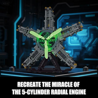 5-Cylinder Radial Engine Building Set Build Your Own Mini Military Plane Engine Model Kit That Runs Compatible with Lego WW2 STEM Toy Gifts for Adults &amp Teens Boys 8-14+ (863 PCS)