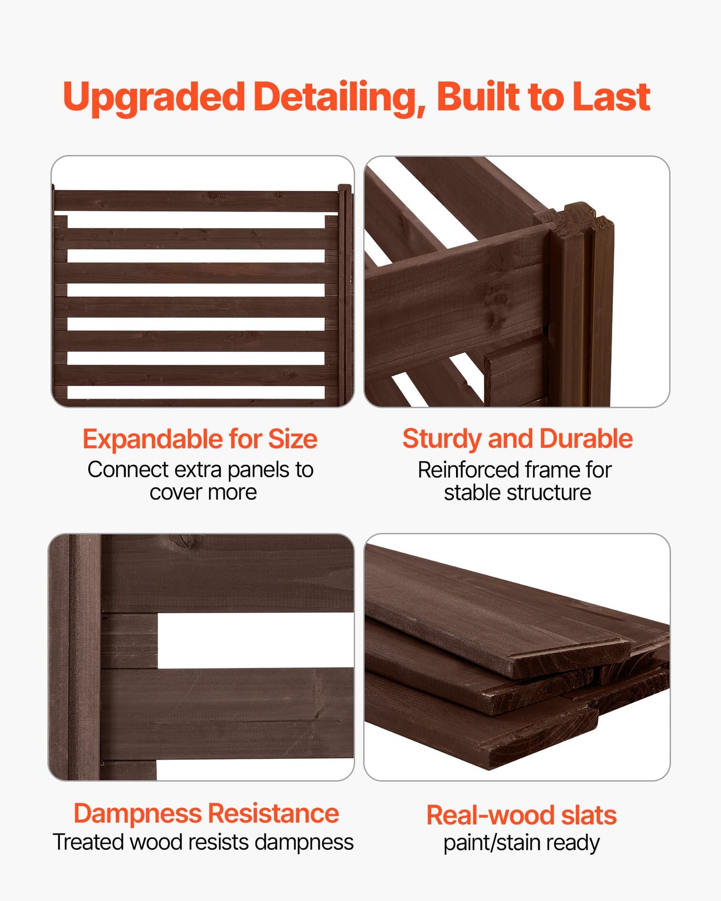 VEVOR Wooden Privacy Fence, 48 x 37 inch Air Conditioner Fence, 3 Panel Solid Outdoor Wood Privacy Screen with Metal Stakes, Steel Frame, Trash Can Hider Fences Suitable for Garden, Pool