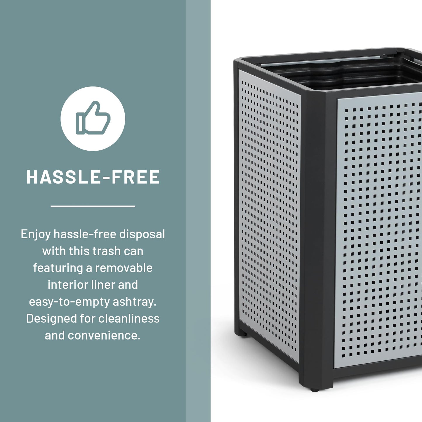 Safco Evos Steel Trash Can, 38 Gallons, Indoor and Outdoor Use, Commercial Garbage Can with Plastic Liner and Ashtray