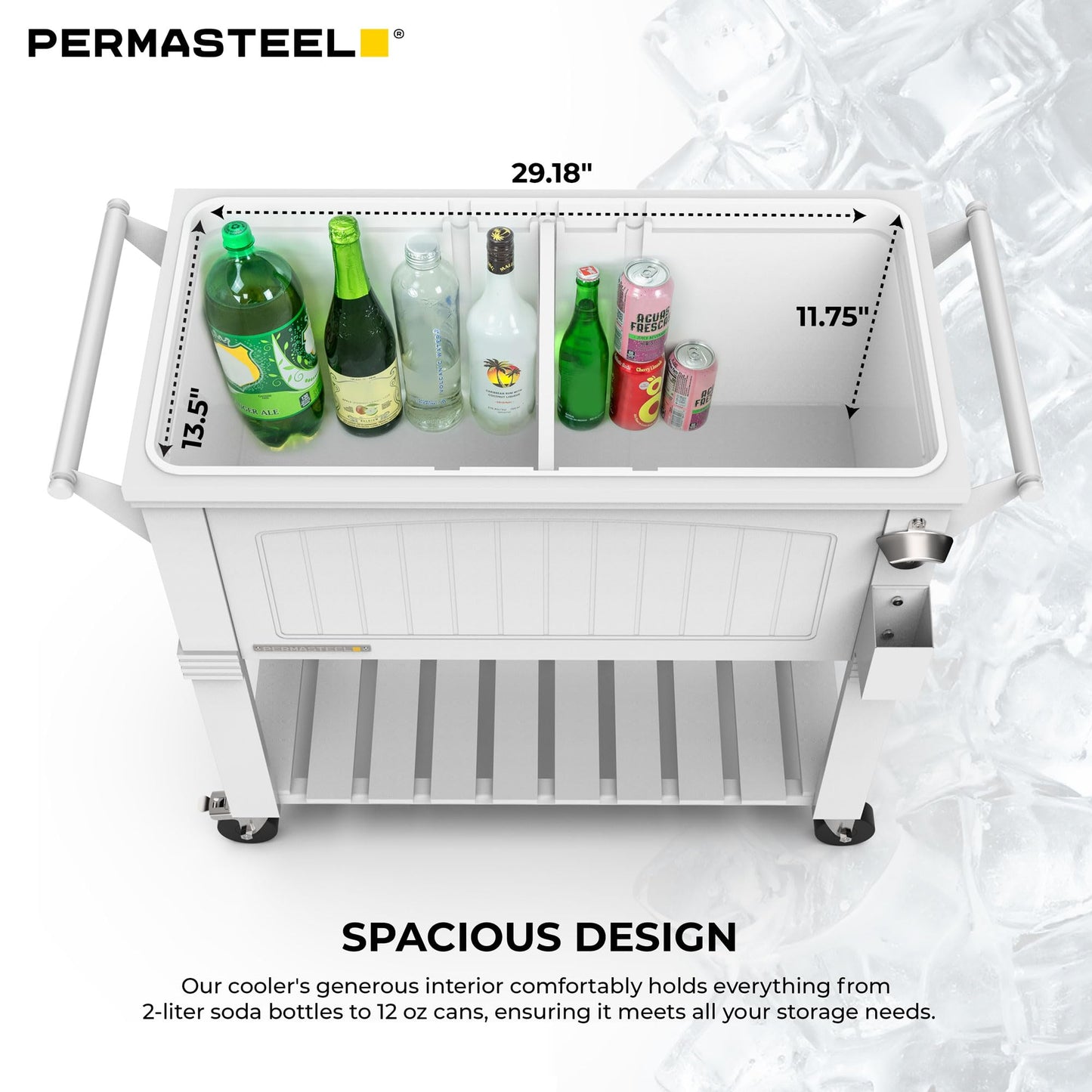 Permasteel Party Cooler with Divider, Spacious 80-Qt Capacity, Chills 36hrs, Serving Tray, Rolling Ice Chest for Indoor and Outdoor Entertainment, Matte White