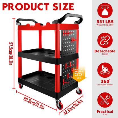 ALL4DETAIL Auto Detailing Cart with Wheels, 3 Tier Car Detailing Cart with Hanging Boards & Hooks, Car Wash Organizer for Garage Workshop DIY Home