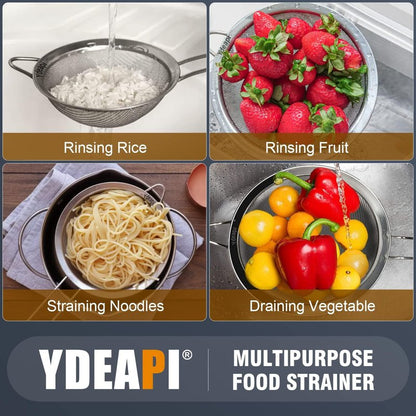 Ydeapi Fine Mesh Strainer, Stainless Steel Kitchen Strainers with Sturdy Handle, Set of 4 Metal Sieve for Food, Rice, Quinoa, Tea - 8.6", 6.3", 4.6", 2.7"