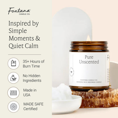 Fontana Candle Co Wood Wick Beeswax Jar Candle, Beeswax and Coconut Oil – Made Safe w/Coconut Oil & Pure Essential Oils – 35+ Hrs Clean Burn, Long Lasting and Non-Toxic Candles for Home & Room Decor