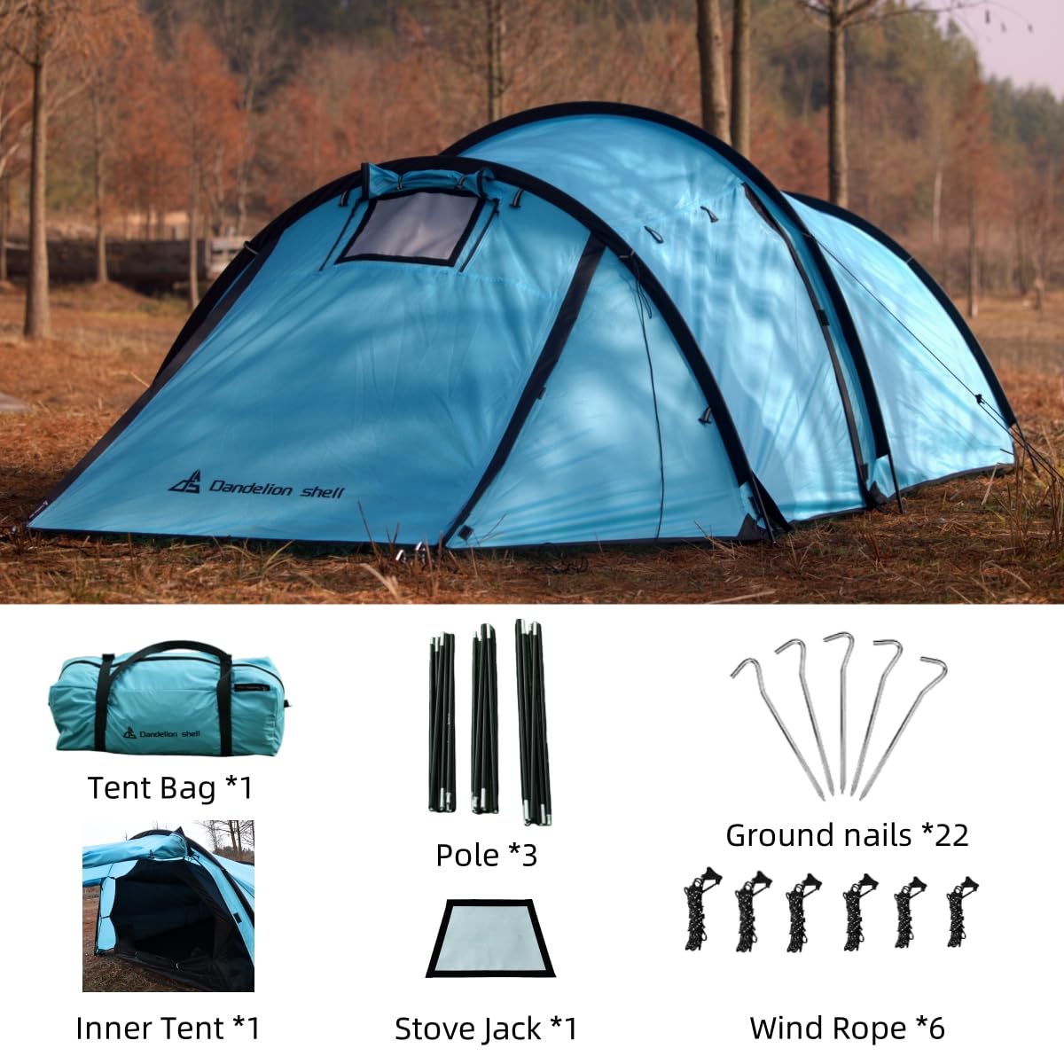 Dandelion Shell Hot Tent with Stove Jack Camping Winter 4 Season Tent 1-2 Person Backpacking for Camping Hiking Hunting Fishing Waterproof Windproof Lightweight 153 x 67 x 43 (inches)