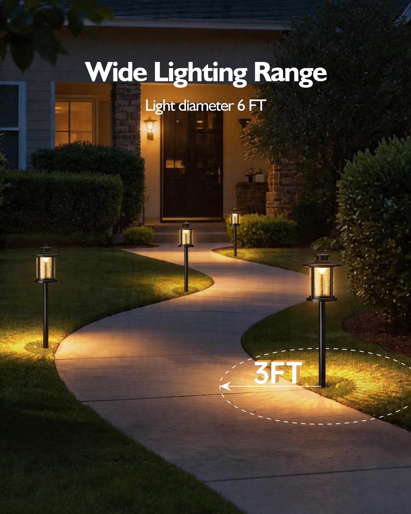 LITFIT Low Voltage Landscape Lighting, 12V 3.4W 155LM 3000K Wired Path Light, Outdoor Waterproof Electric Garden Light, Aluminum Yard Light, 50000H Integrated LED, Crackled Shade, ORB Finish, 4 Pack