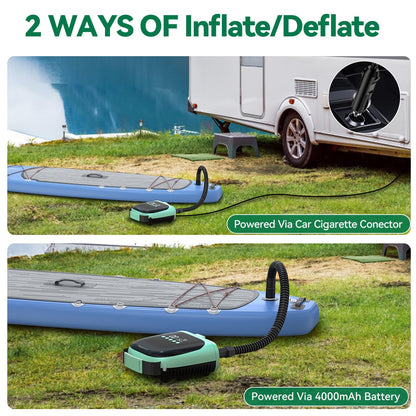 FBSPORT Paddle Board Pump Rechargeable 20PSI SUP Pump, Portable Electric Air Pump Quick Inflate & Deflate SUP Air Pump for Stand Up Paddle Boards, Kayak, Tent (Green)