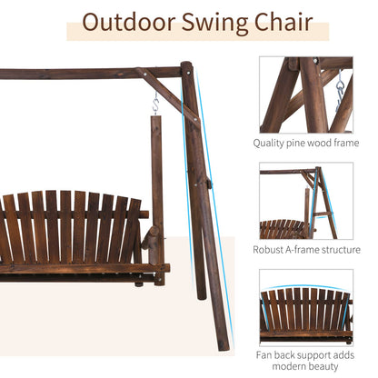 Outsunny 2-Seat Porch Swing with Stand, Wooden Patio Swing Chair Bench, for Garden, Poolside, Backyard, Brown