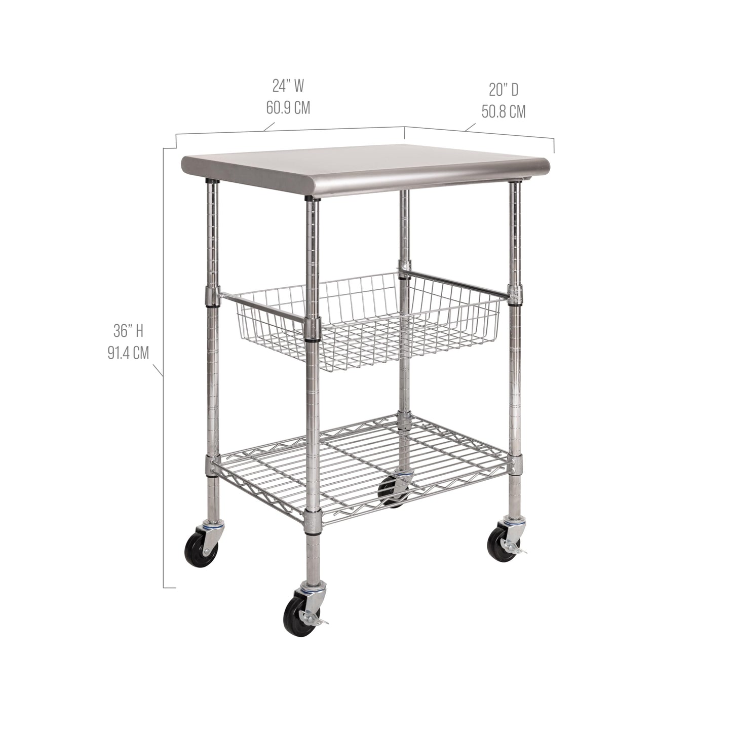 Seville Classics Commercial Work Table Island Utility Cart Prep Station, for Restaurant, Kitchen, Warehouse, Garage, Hotel, Home, Stainless-Steel Top NSF, 24" W x 20" D