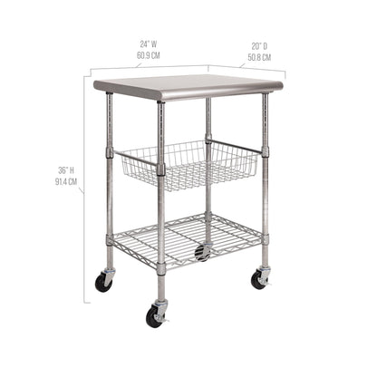 Seville Classics Commercial Work Table Island Utility Cart Prep Station, for Restaurant, Kitchen, Warehouse, Garage, Hotel, Home, Stainless-Steel Top NSF, 24" W x 20" D